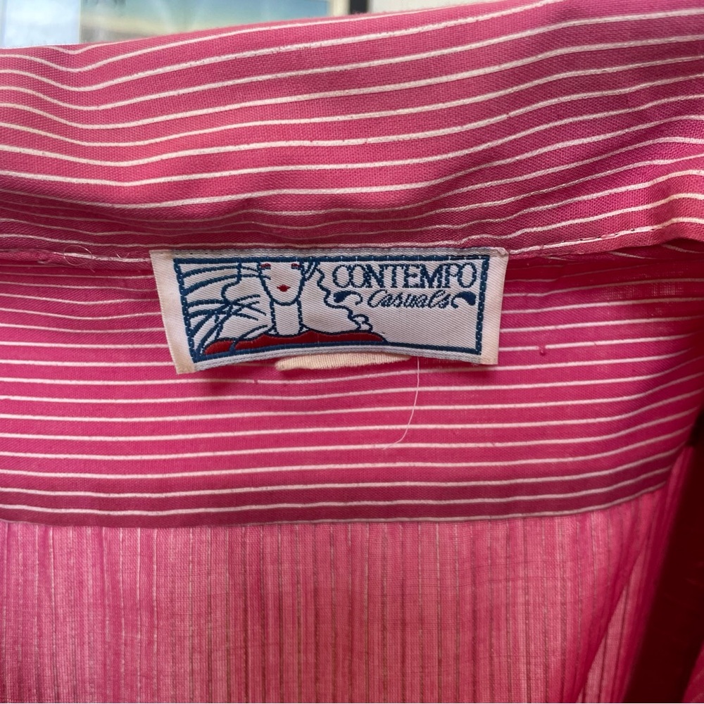 Vintage Oversized Striped Button Down Top Shirt Dress Nautical red pink white - Picture 7 of 10